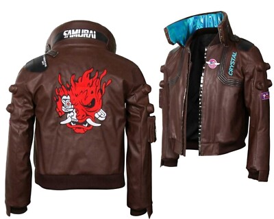 Samurai CP 2077 Jacket Brown Leather Bomber Gaming Halloween Outfit Coat