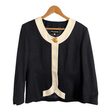 Guy Laroche Boutique Vintage 100% Cotton 7/8 Sleeve Day Evening Jacket Navy Blue