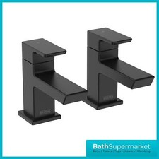 Black Hot & Cold Pair Bathroom Sink Taps Round Square Sink Twin Lever Matte Mode