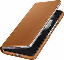 Samsung Leather Leather Flip Case Cover for Galaxy Z Fold3 5G - Camel