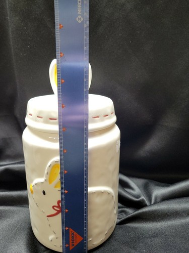 Bunny With Ears On The Lid Easter/Spring "Easter Stitch" Canister 10" - Picture 2 of 5
