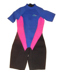 LL Bean Vintage Short Wetsuit Womens 8 Black Colorblock Neoprene Zip Diving