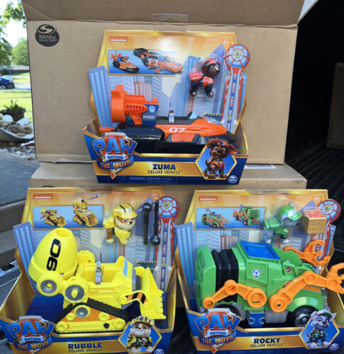 PAW Patrol The Movie Rocky Zuma Rubble Deluxe Vehicle Lot Of 3  NEW IN PACKAGE - Afbeelding 1 van 4