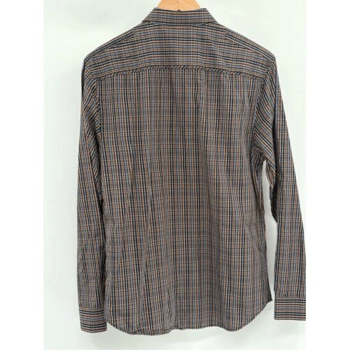 Elie Tahari Button Up Shirt Men Size Medium Brown Blue Black Plaid Long Sleeve - Image 3 of 4