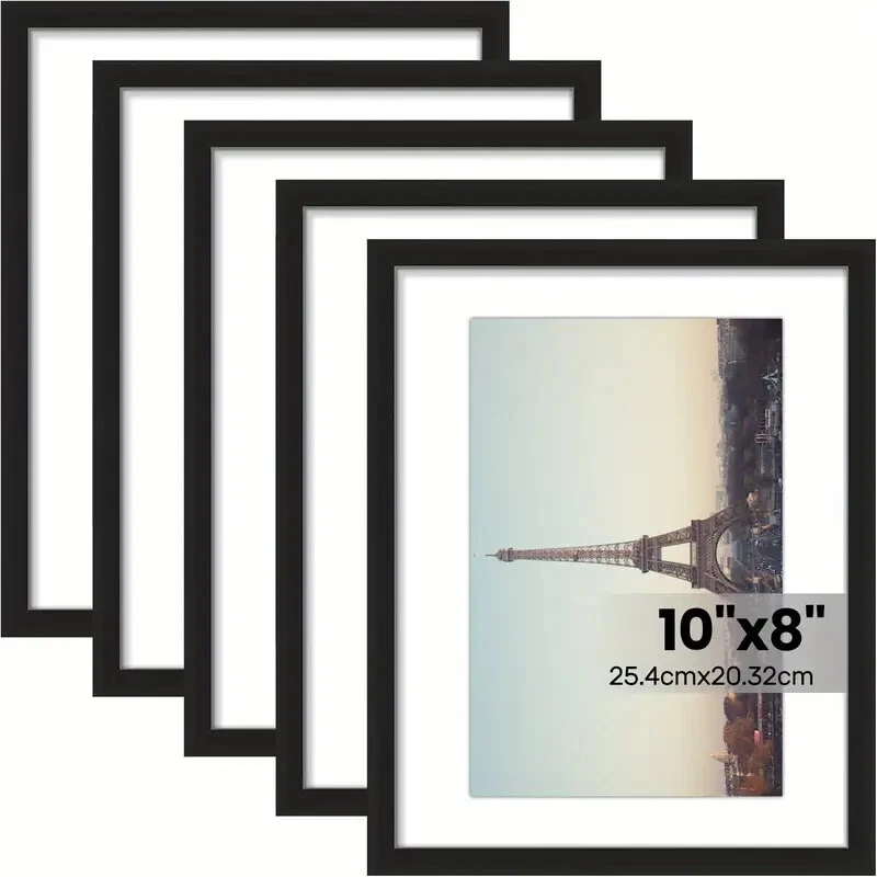 Framo Bilderrahmen Set 5tlg 10x8 Zoll 25x20cm Passepartout 7x5 Schwarz Kunstholz - Bild 1 von 4