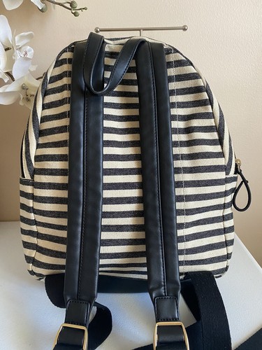 Tommy Hilfiger Backpack Canvas Striped Black White Medium - Picture 4 of 7
