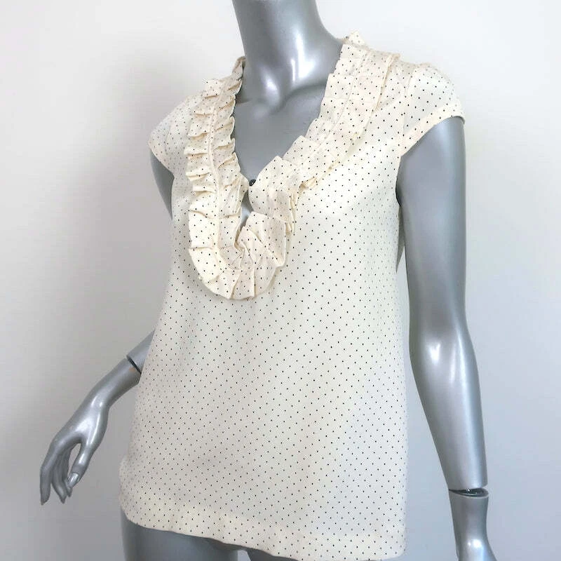 Blusa Kate Spade com babados bolinhas marfim tamanho extra pequena manga boné NOVA - Imagem 2 de 4