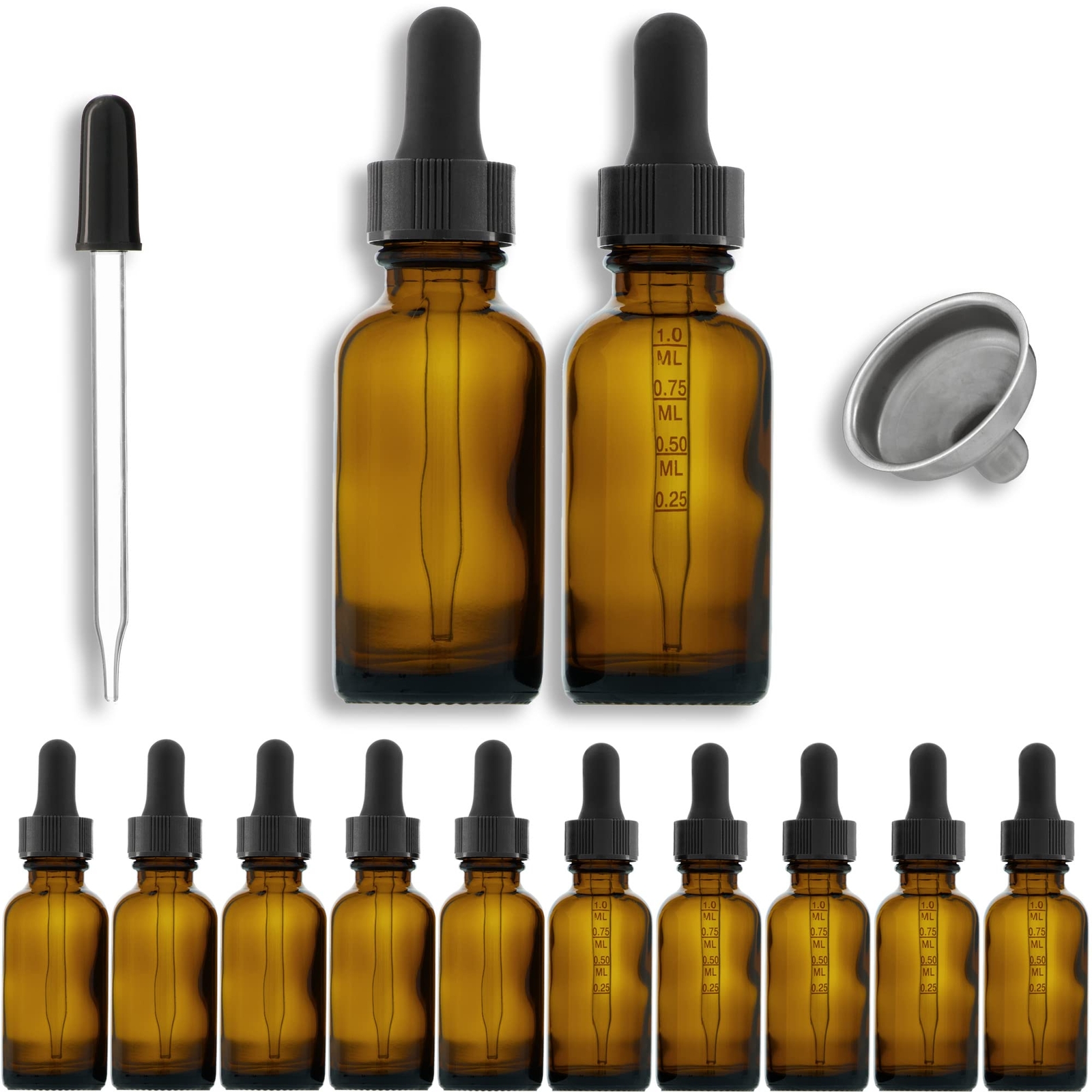 DropperBottles 30mL (1oz) Glass Dropper Bottles (12x) With Matching Leak-Free...