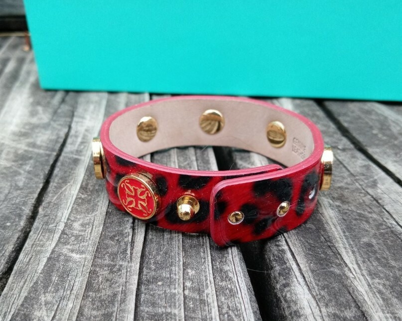 Rustic Cuff Bracelet Leopard Black Red Leather Wi… - image 2