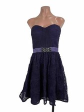 Adrianna Papell Pleat Bodice Rosette Bubble Cocktail Dress Sz 14 Purple Beaded