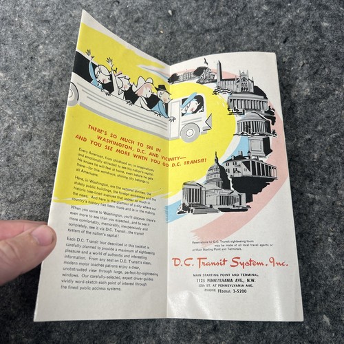 Horaire des visites touristiques 1961 Washington DC Transit System brochure de voyage vintage - Photo 3/7