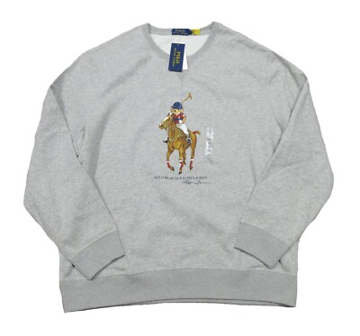 Polo Ralph Lauren Men's Gray Riding Polo Bear Graphic Fleece