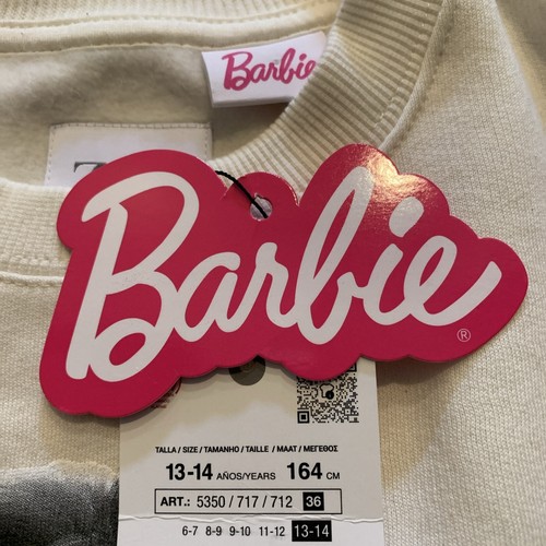 NWT Sequin Barbie Mattel Sweatshirt Zara Girl Size 13-14 Cream Gold - Picture 9 of 9