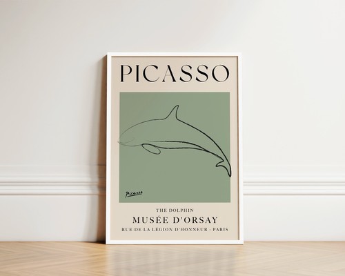 Póster de dibujo de línea de arte de pared verde estampado animal del delfín Pablo Picasso regalos - Imagen 2 de 14