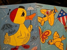 Vintage Playskool Wooden Puzzles, Duck and Things that Fly, Set of 2