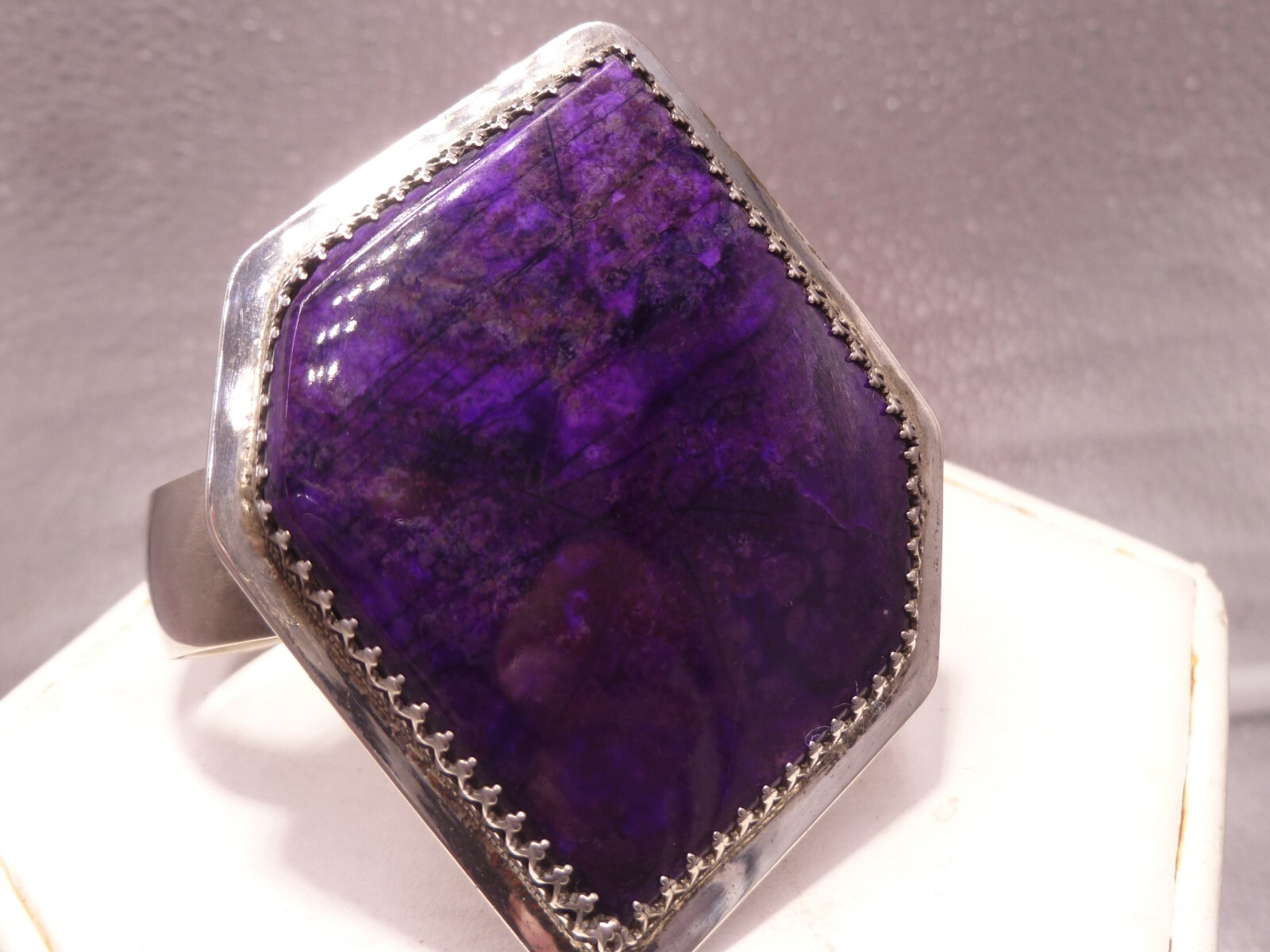 Unsigned Purple Sugilite Large Cuff Bracelet Ster… - image 5