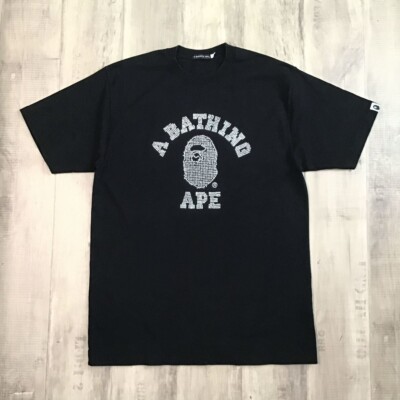 BAPE Swarovski college logo T-shirt a bathing ape NIGO Black Size