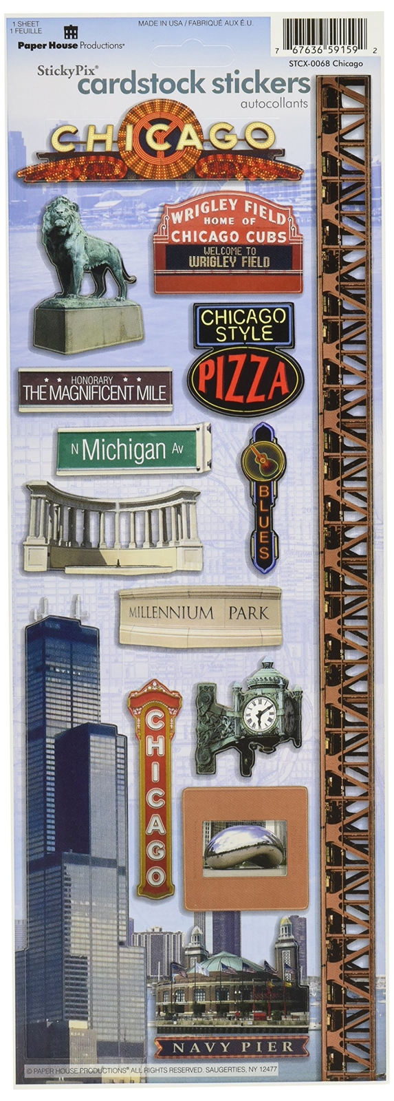 STCX-0068E Travel Cardstock Stickers, Chicago (6-Pack)