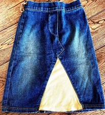 Girls Vintage Long Denim Skirt Size 4 Faux Suede Insert
