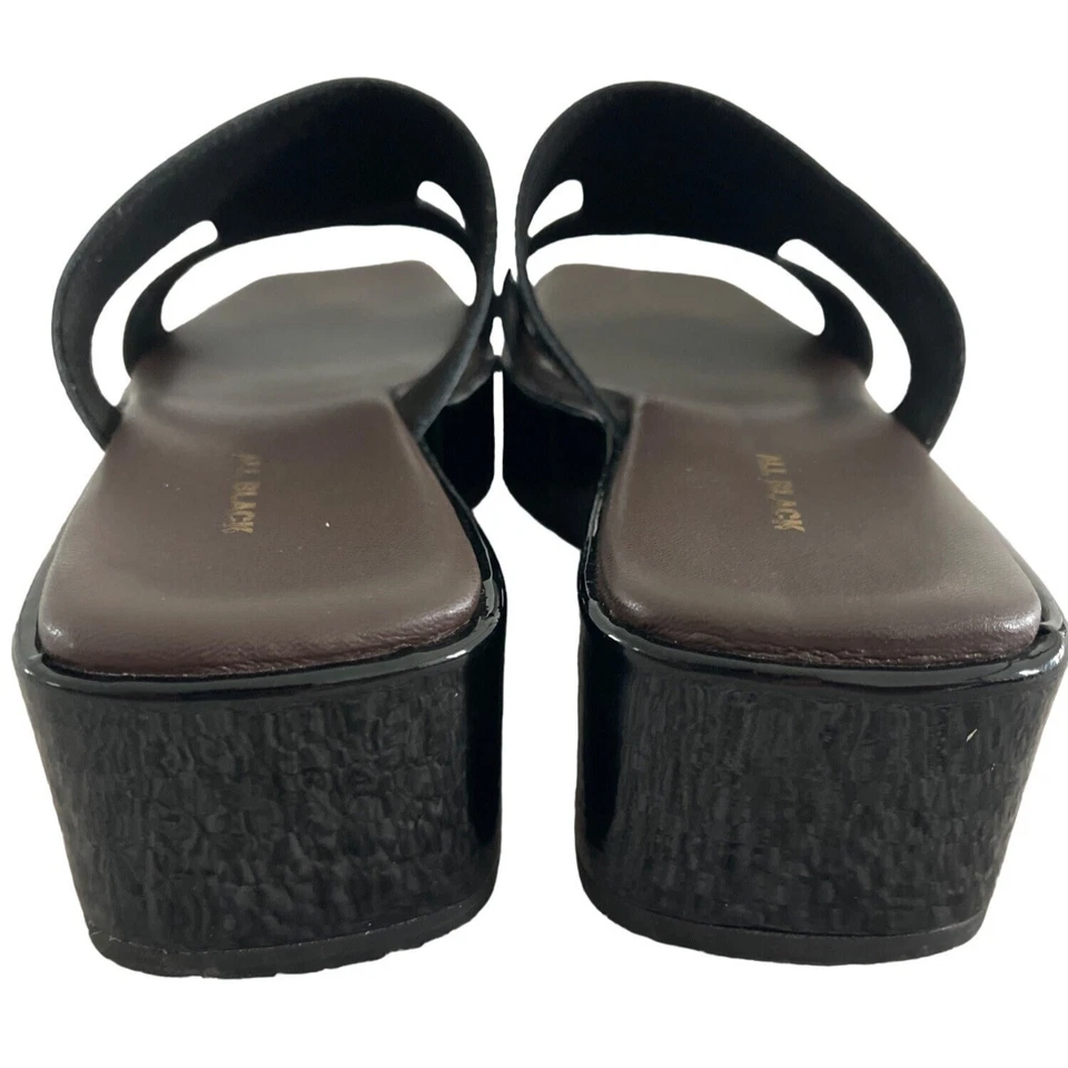 CALZADO TODO NEGRO Sandalias de cuña T romas charol negro para mujer 40 9-9,5 $1 Foto 4 de 4