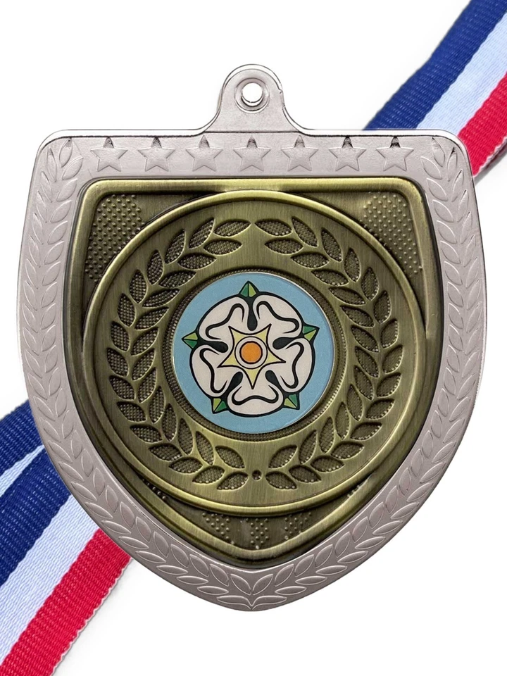 SMARTBADGE Yorkshire Rose Award 87 mm Silber Cobra Medaille & Band (C) graviert kostenlos