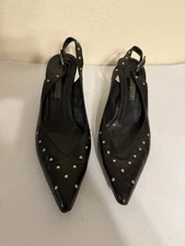 Narciso Rodriguez Black Leather Pumps Sz 9 Studded Slingback Rocker Italy Y2K