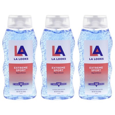 Extreme Sport Hold 10 Plus Level Hair Gel by L.A. Looks - 20 oz Gel - Pack of 3