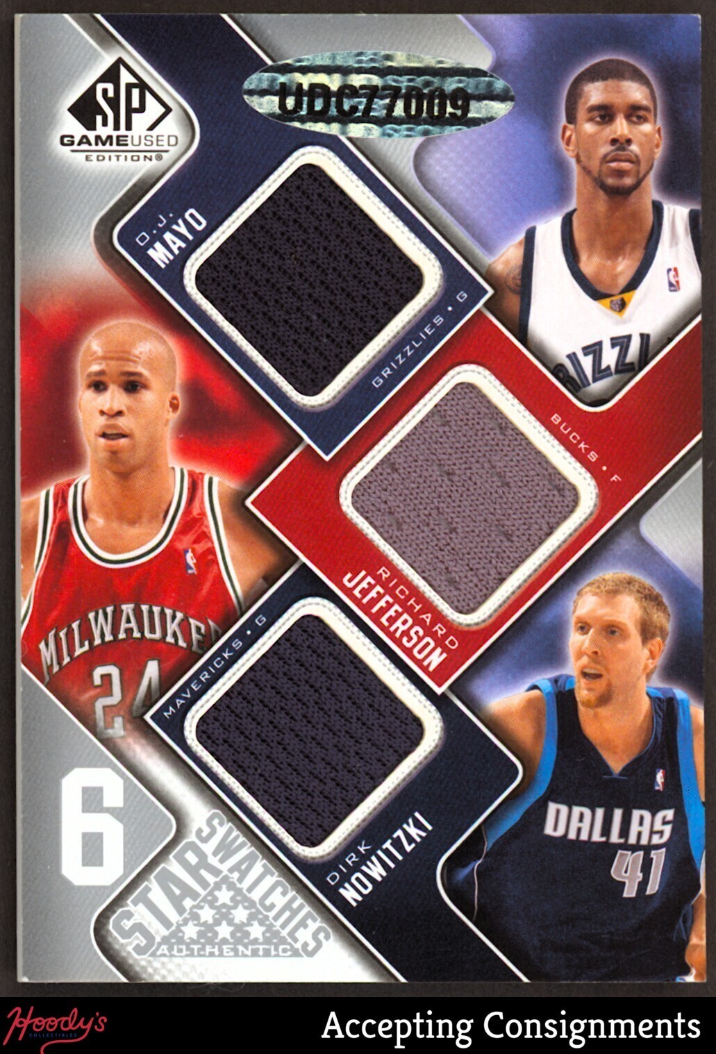 2009-10 SP Game Used Six Star Swatches LeBron James, Nowitzki, Pierce /99 JERSEY view 2