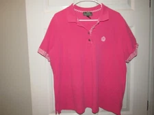 RALPH LAUREN L-RL Active Women's 2X Pink Polo Shirt Gingham Check Trim Cotton