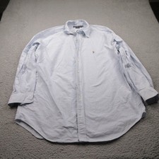 Ralph Lauren Yarmouth Dress Shirt Mens 17.5-34 Blue Striped Cotton Long Sleeve