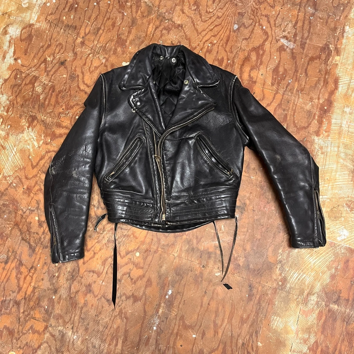 1950s〜60s single leather jacket Preços baixos em Couro Preto Vintage década de 1950 Casacos e