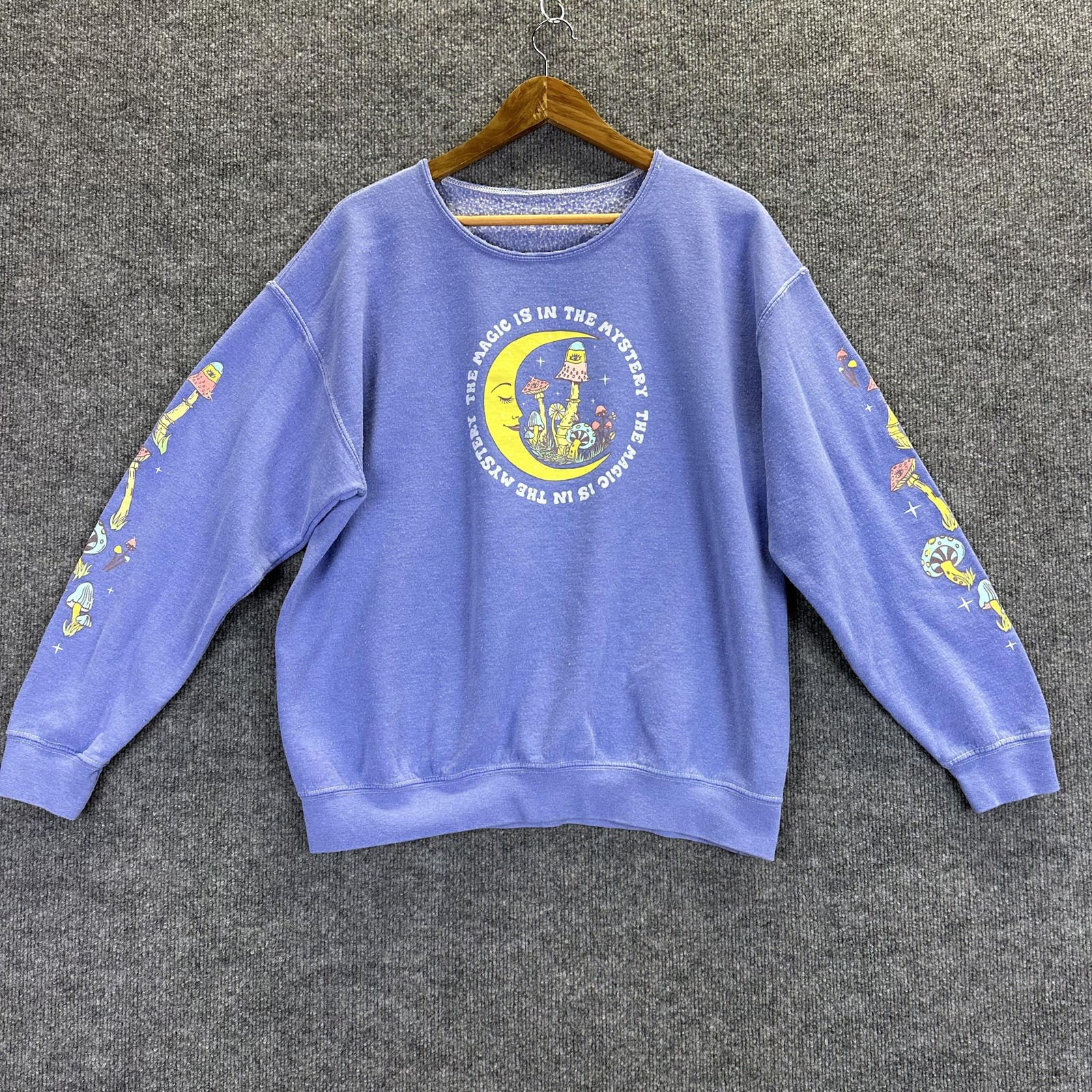 Sweatshirt Womens Medium Purple Moon Magic Mushroom Boho Trippy Cottagecore-image