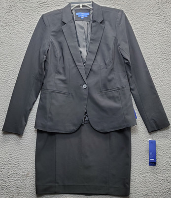 Apt. 9 Torie 2 Piece Skirt Suit Women 10 Black Single Breasted Peak Lapel Formal