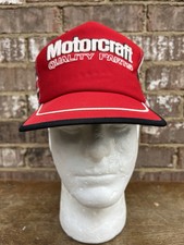 Vintage Ford Motorcraft 1980  s Red White Black Truckers Cap Puffy Letters Stripe