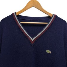 Izod Lacoste Vintage Mens XL Navy Blue Acrylic Knit V-Neck Crocodile Sweater eu