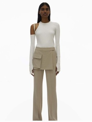 NWT HELMUT LANG cutout asymmetrical ribbed luxe pima cotton knitwear top XS