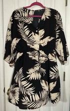 Shein Women's Black And Tan Tropical Print Dress, Cover Up, Vacation, XL