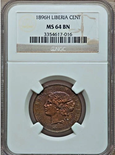 Liberia - 1896H Cent in NGC MS 64 BN