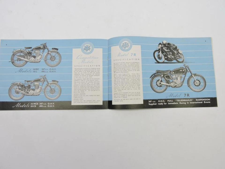 Folleto de concesionario AJS 1951 modelo 20 16M 18S 16MS 7R Road Race 18CS 16MCS B13741 Foto 4 de 4