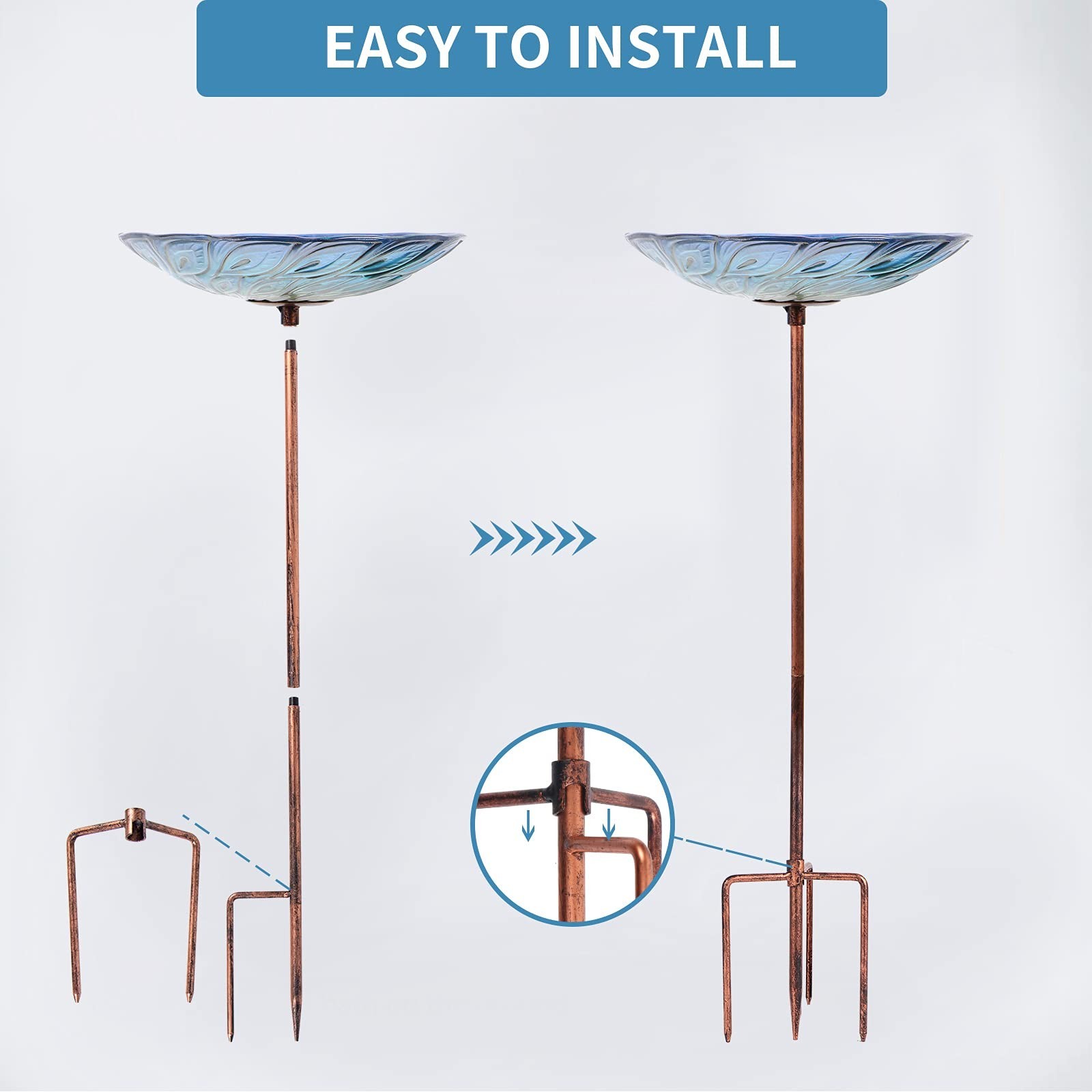 MUMTOP Glass Bird Bath, Garden Outdoor Birdbaths Birdfeeder with Metal Stake ...