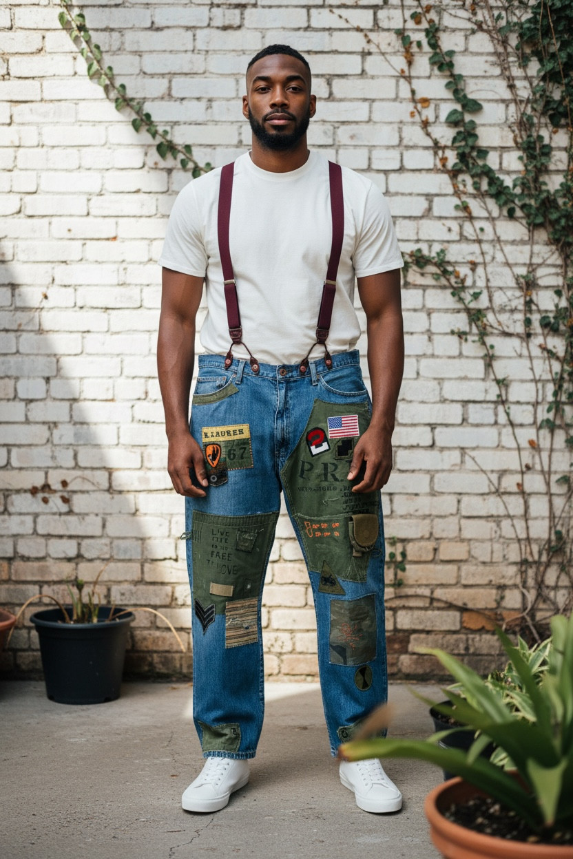 Upcycled Men Jeans 40x29-Patchwork Distressed fro… - image 19