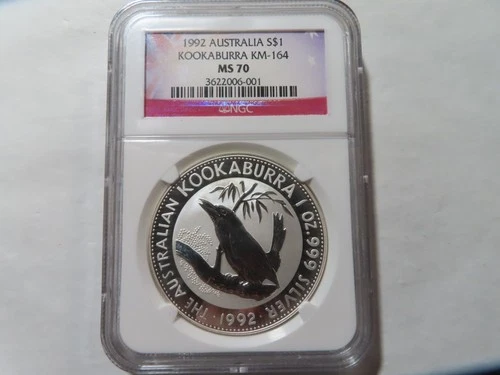 Q71 Australia 1992 SILVER Dollar "Kookaburra" NGC MS-70