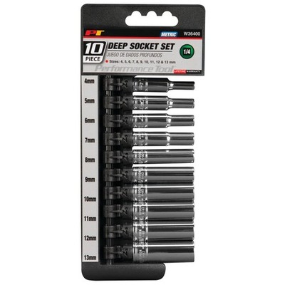 Performance Tool W36400 1/4-Inch Drive 6-point MET Deep Wall Socket Set, 10-Piec