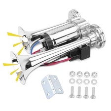 12V 600DB Upgraded Air Horn Dual Trumpets, Super Loud Train Electric silver
