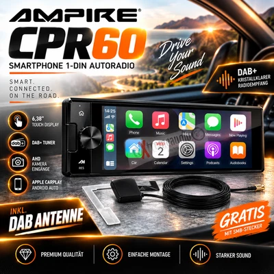 AMPIRE CPR60 Smartphone 1-DIN DAB+ Autoradio AHD mit kostenloser DAB Antenne SMB - Bild 1 von 4
