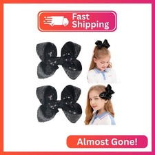 AMYDECOR 6 Inch Black Sparkly Glitter Sequin Hair Bows for Girls Toddlers Kids C