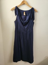 Maeve Anthropologie Dress Navy Drape Neck‎ Sleeveless Shift Knee Length Size 4