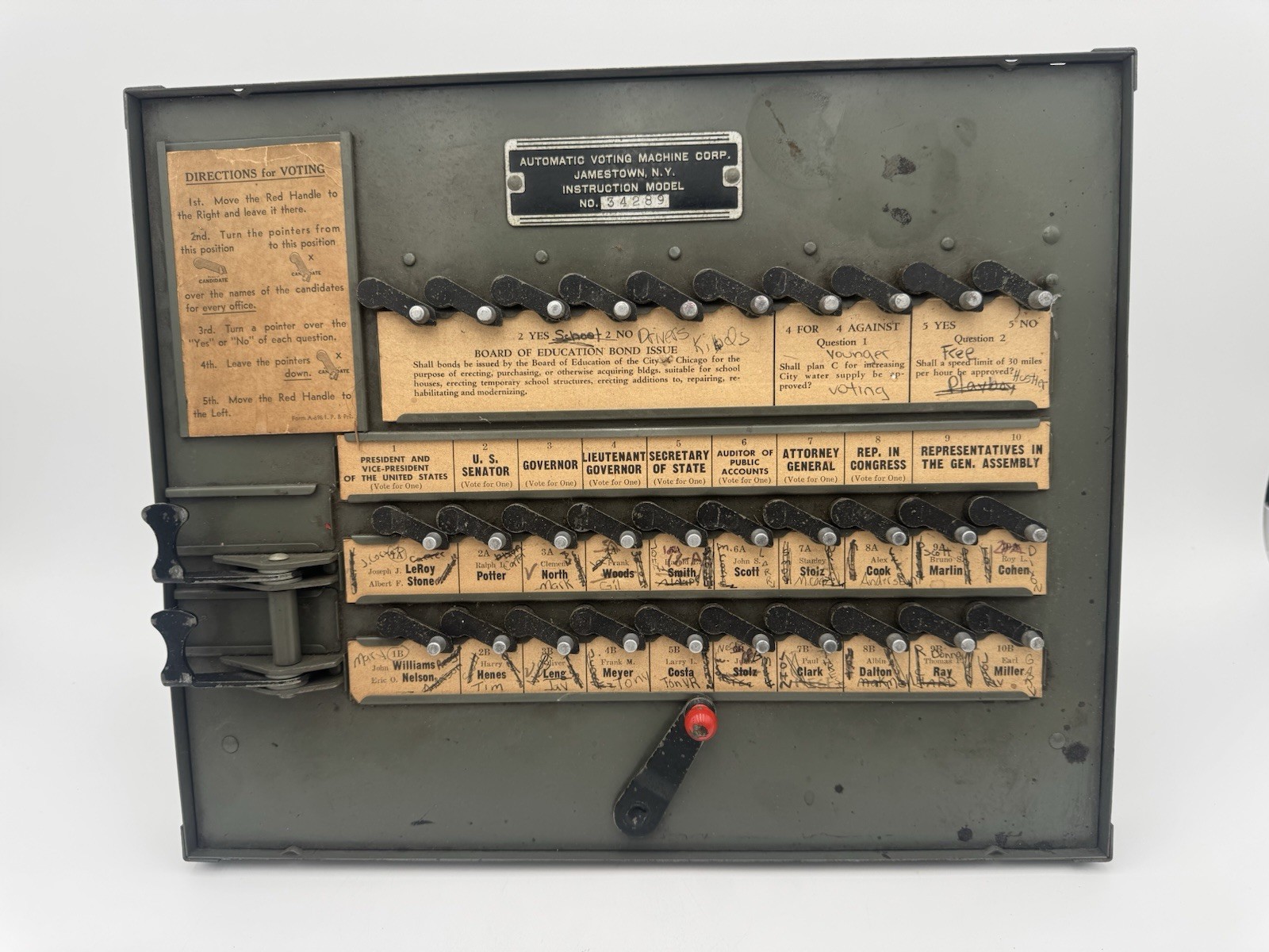 Vtg 1950s 1960s voting machine instruction model (works) political collectibles