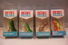 4 pc REBEL FISHING LURES BIGHOPPER & CRICKHOPPERS CRAWFISH & WEE CRAW ALL NEW