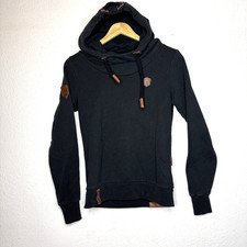 Naketano Brave New World Pullover Hoodie Women  s Size S Black Cowl Neck Logo VGC